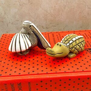 Vintage 70's Artesania Rinconada Figurines Crocodile And Pelican Hand Made